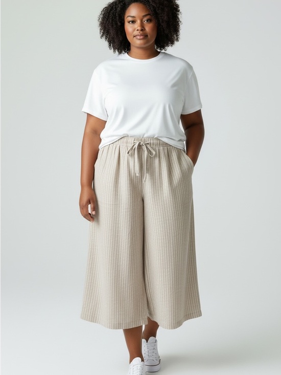 Zac & Rachel Pants - Zac & Rachel Linen Blend Striped Wide Leg Pants Beige Size L